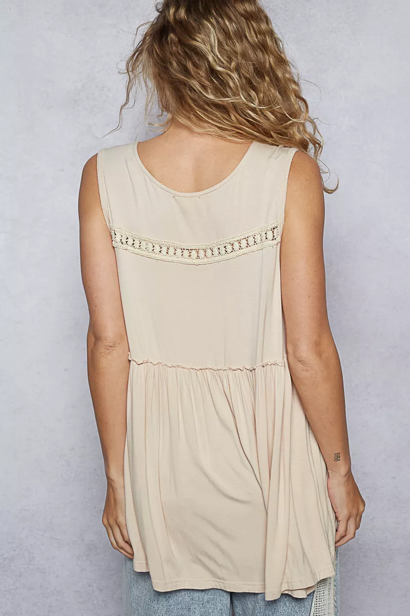 POL Lace Trim Babydoll Sleeveless Top with Ruffled and Raw Edge Detail - Image 4