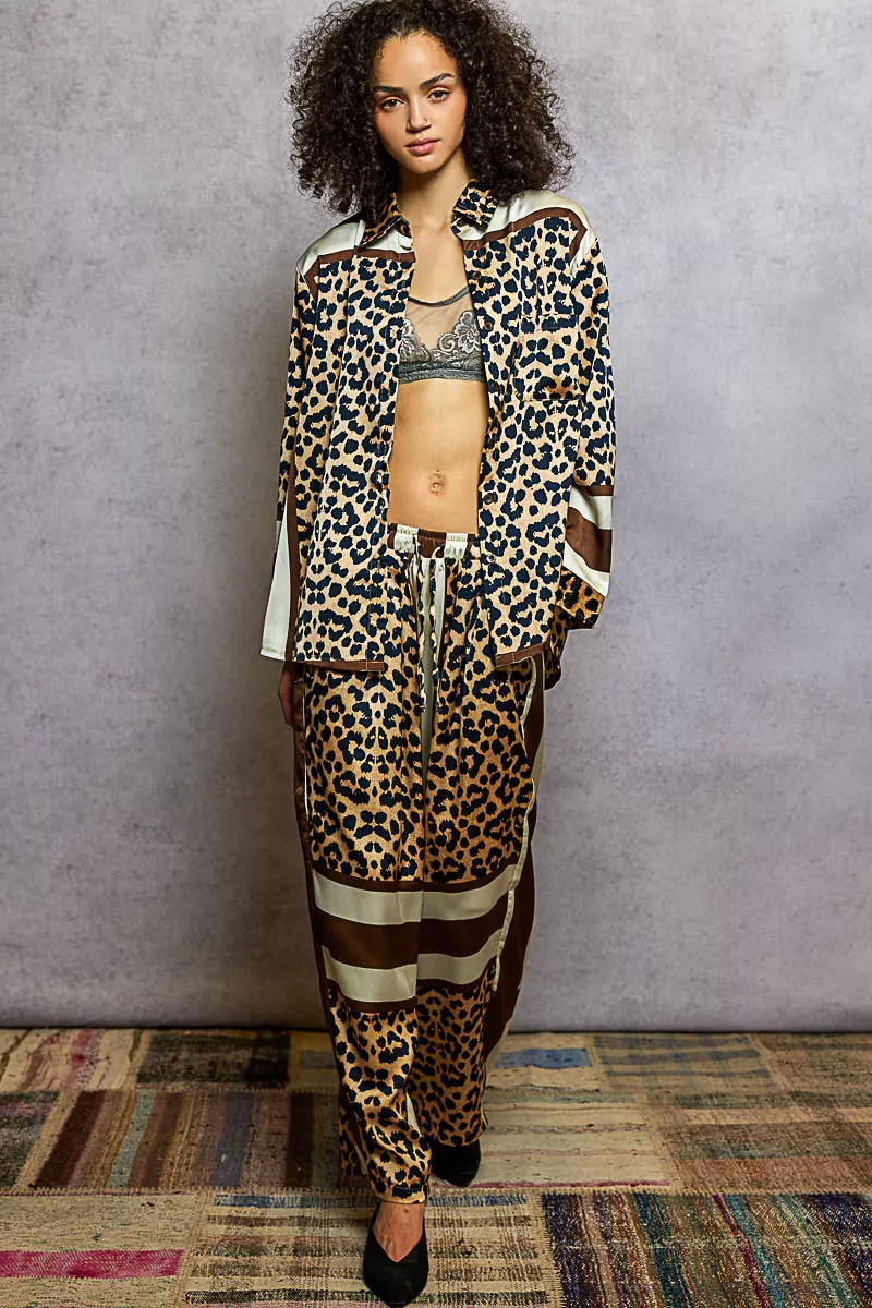 POL Leopard Printed Woven Wide Leg Drawstring Pants - Image 4