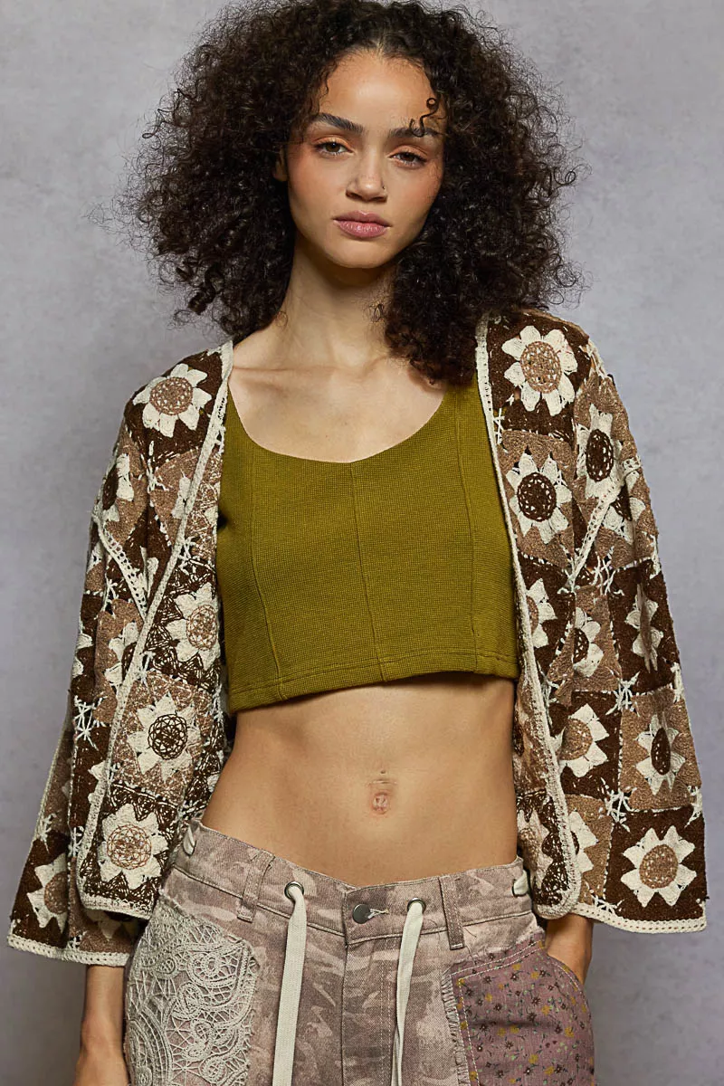 POL Open Front Cardigan with Varied Patterns - Image 2