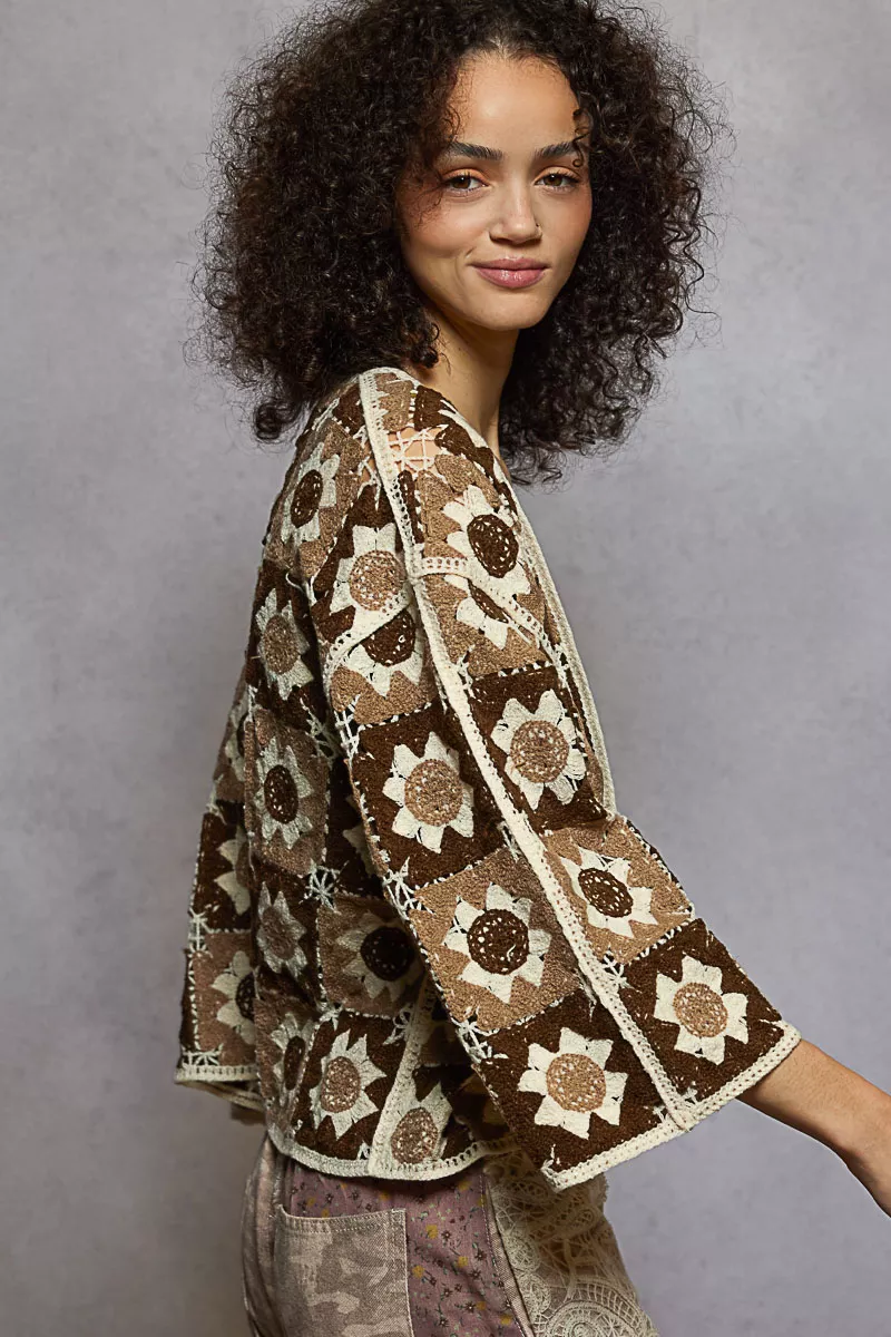 POL Open Front Cardigan with Varied Patterns - Image 3