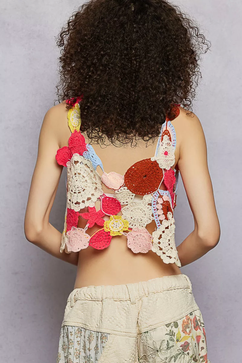 POL Openwork Floral Cropped Crochet Cami - Image 4