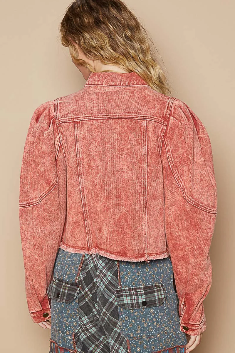 POL Raw Hem Button Up Cropped Denim Jacket - Image 2