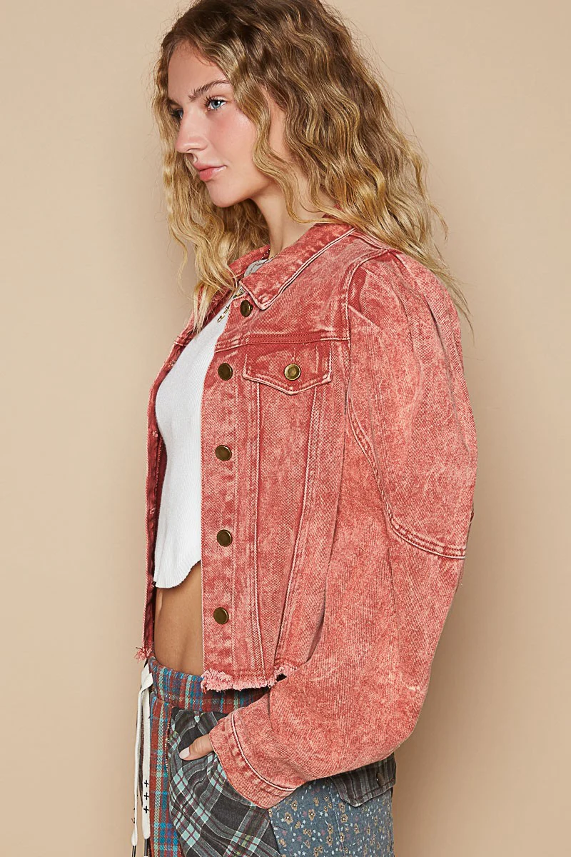 POL Raw Hem Button Up Cropped Denim Jacket - Image 4