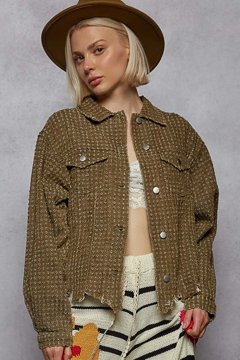 POL Raw Hem Button Up Jacket with Chest Pockets - Image 2