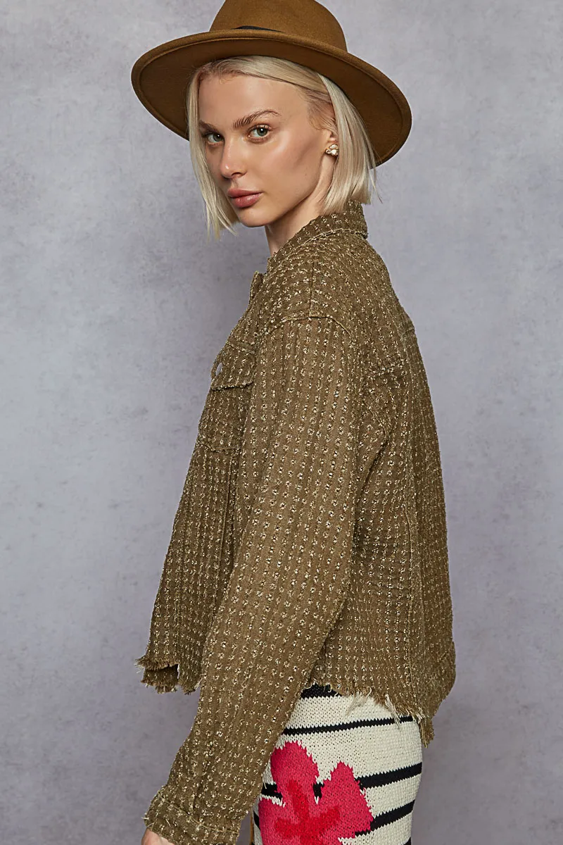 POL Raw Hem Button Up Jacket with Chest Pockets - Image 3