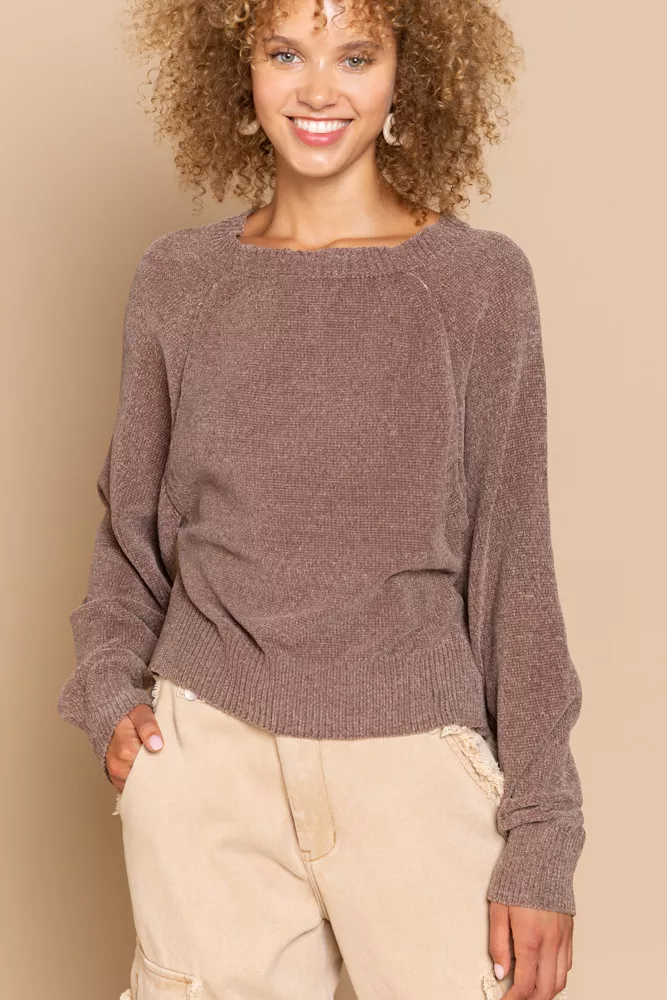 POL Round Neck Backless Sweater with Ribbed Edge - Image 4