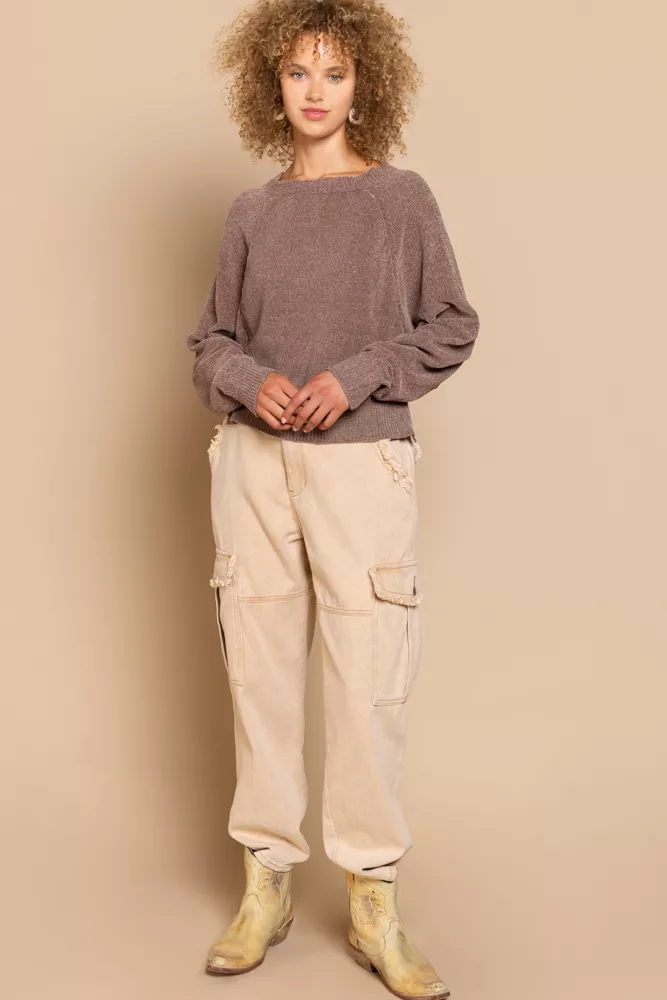 POL Round Neck Backless Sweater with Ribbed Edge - Image 5