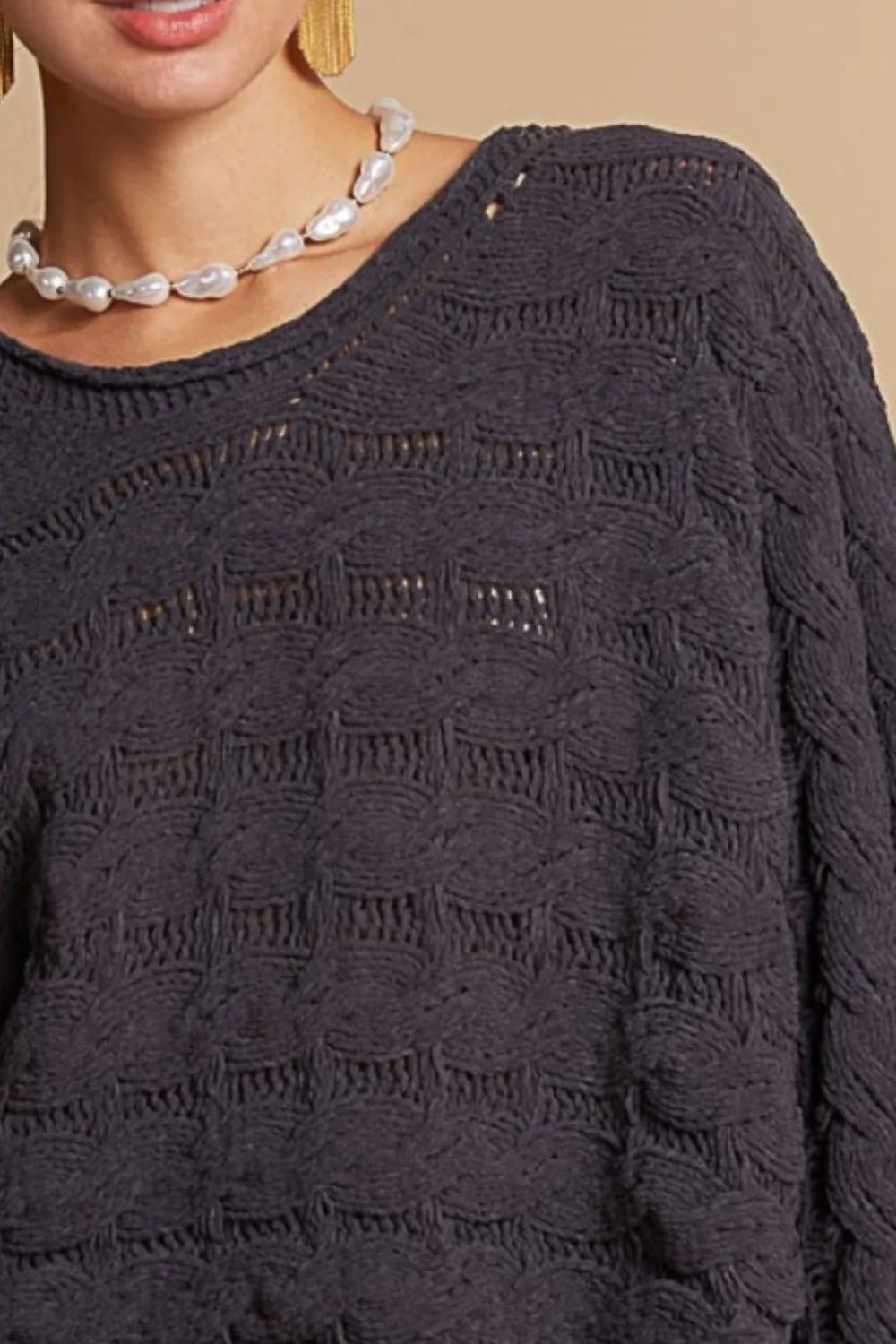 POL Round Neck Cable Knit Cropped Sweater - Image 3