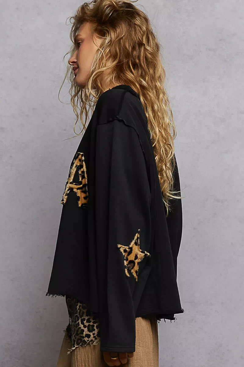 POL Round Neck Long Sleeve French Terry Sweatshirt with USA Letter Animal Patch - Image 3