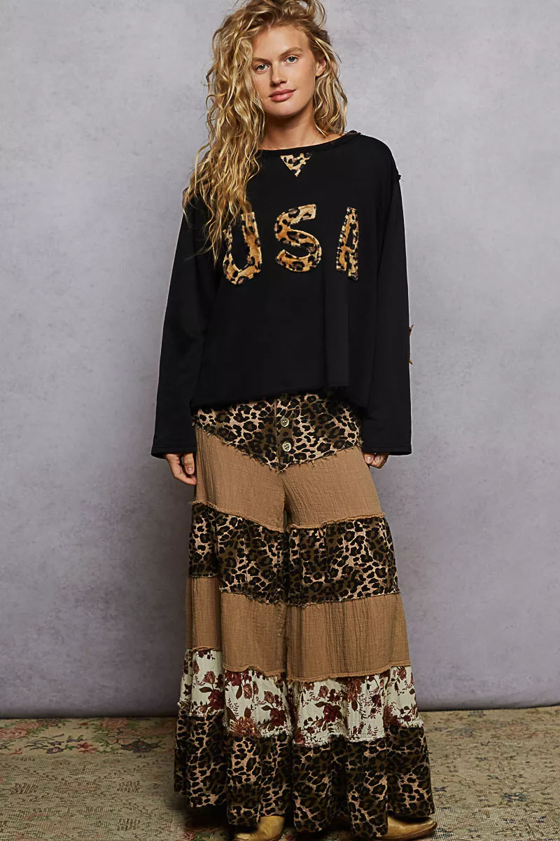 POL Round Neck Long Sleeve French Terry Sweatshirt with USA Letter Animal Patch - Image 5