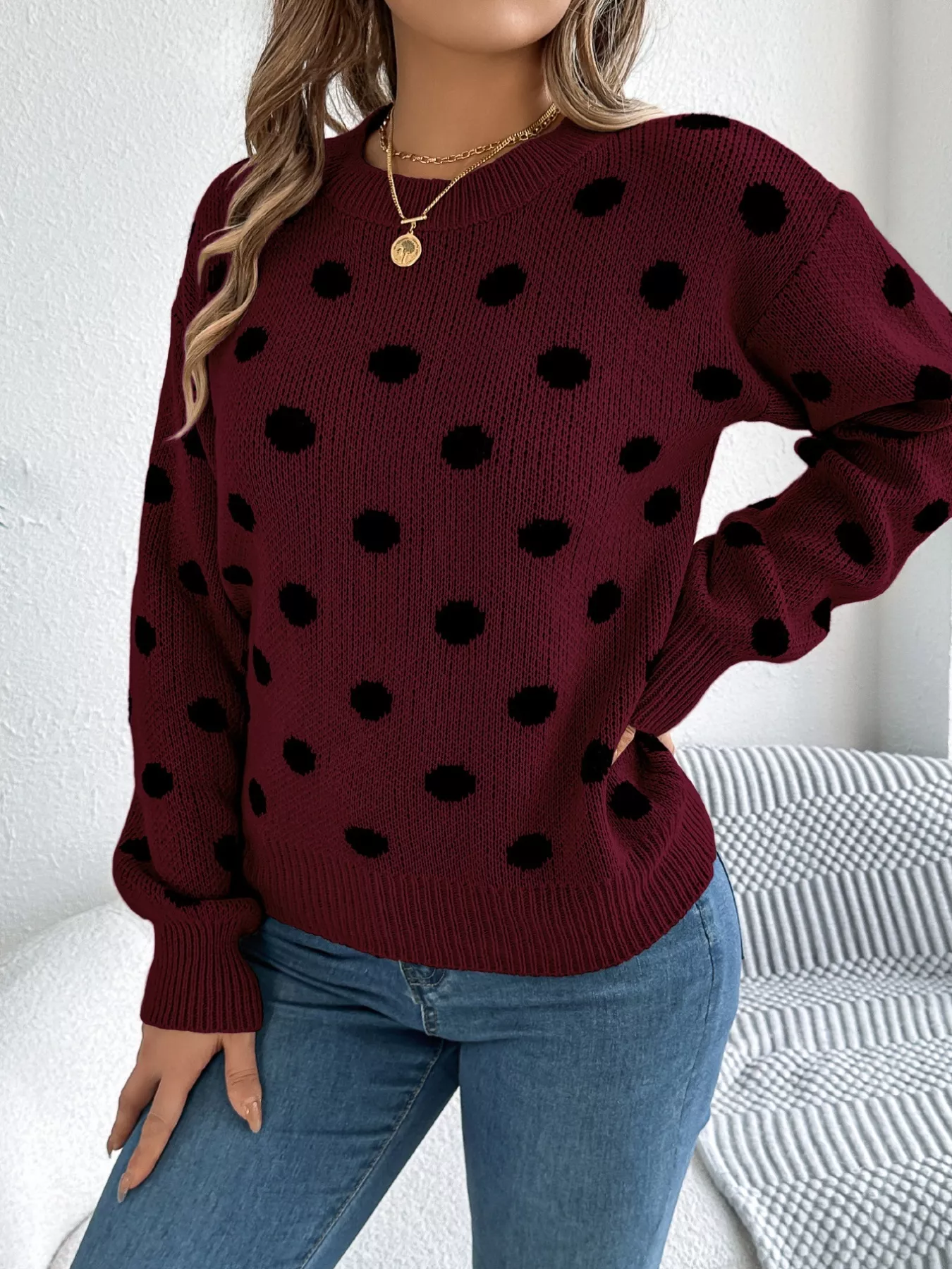 Polka Dot Round Neck Sweater - Image 10