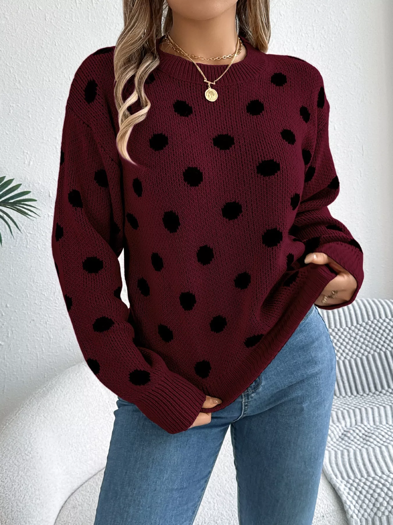 Polka Dot Round Neck Sweater - Image 11