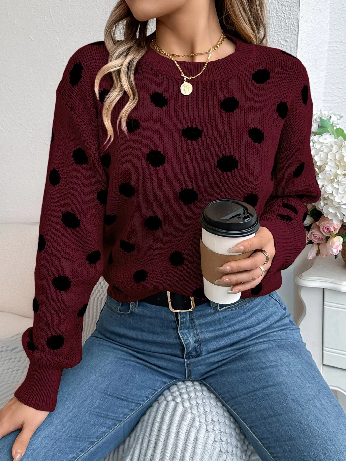 Polka Dot Round Neck Sweater - Image 12