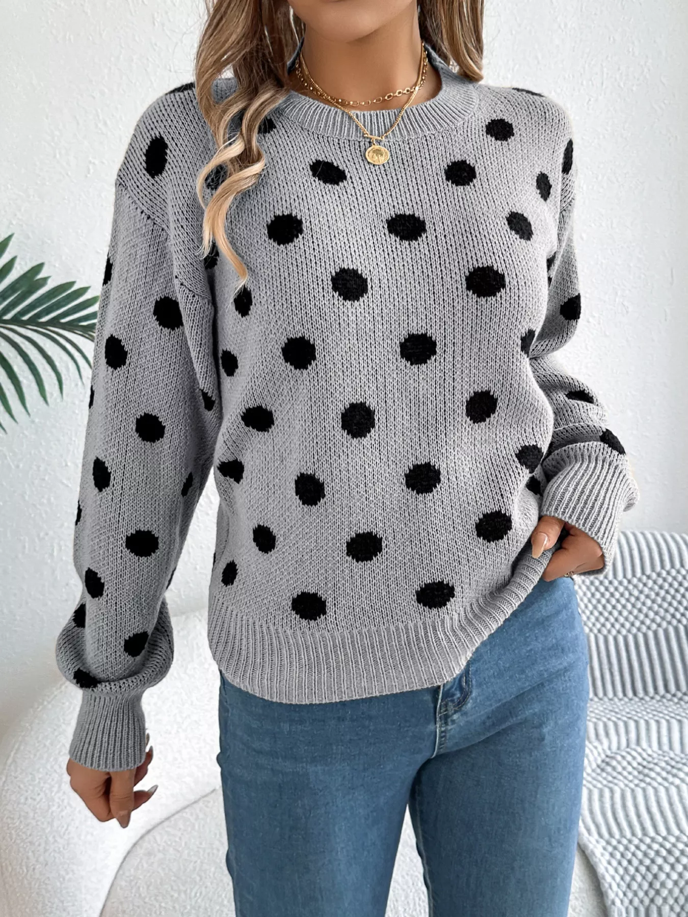 Polka Dot Round Neck Sweater - Image 13