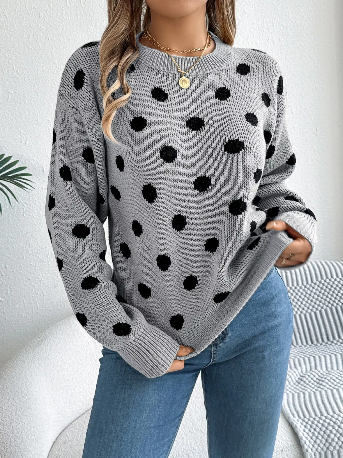Polka Dot Round Neck Sweater - Image 16