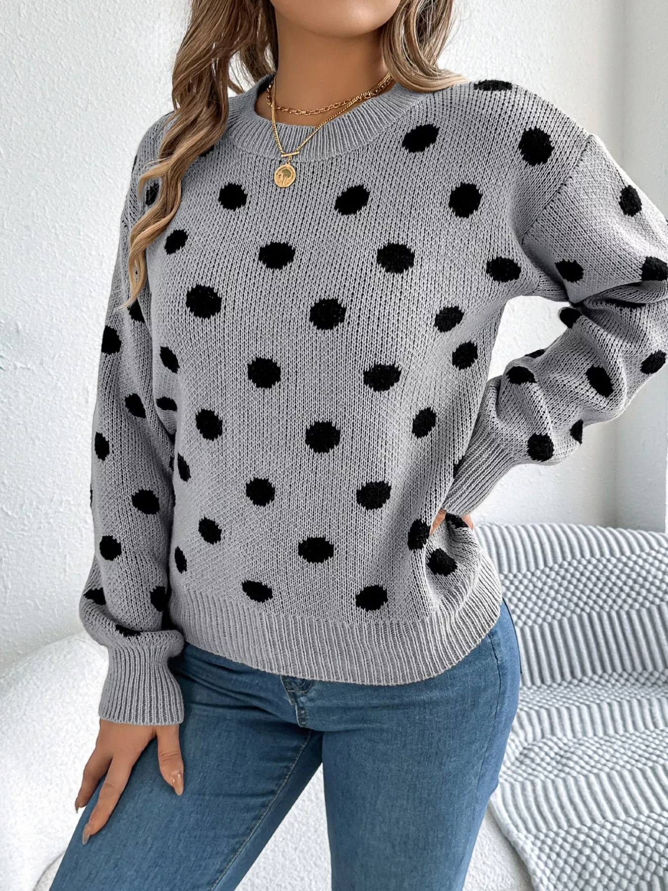 Polka Dot Round Neck Sweater - Image 17