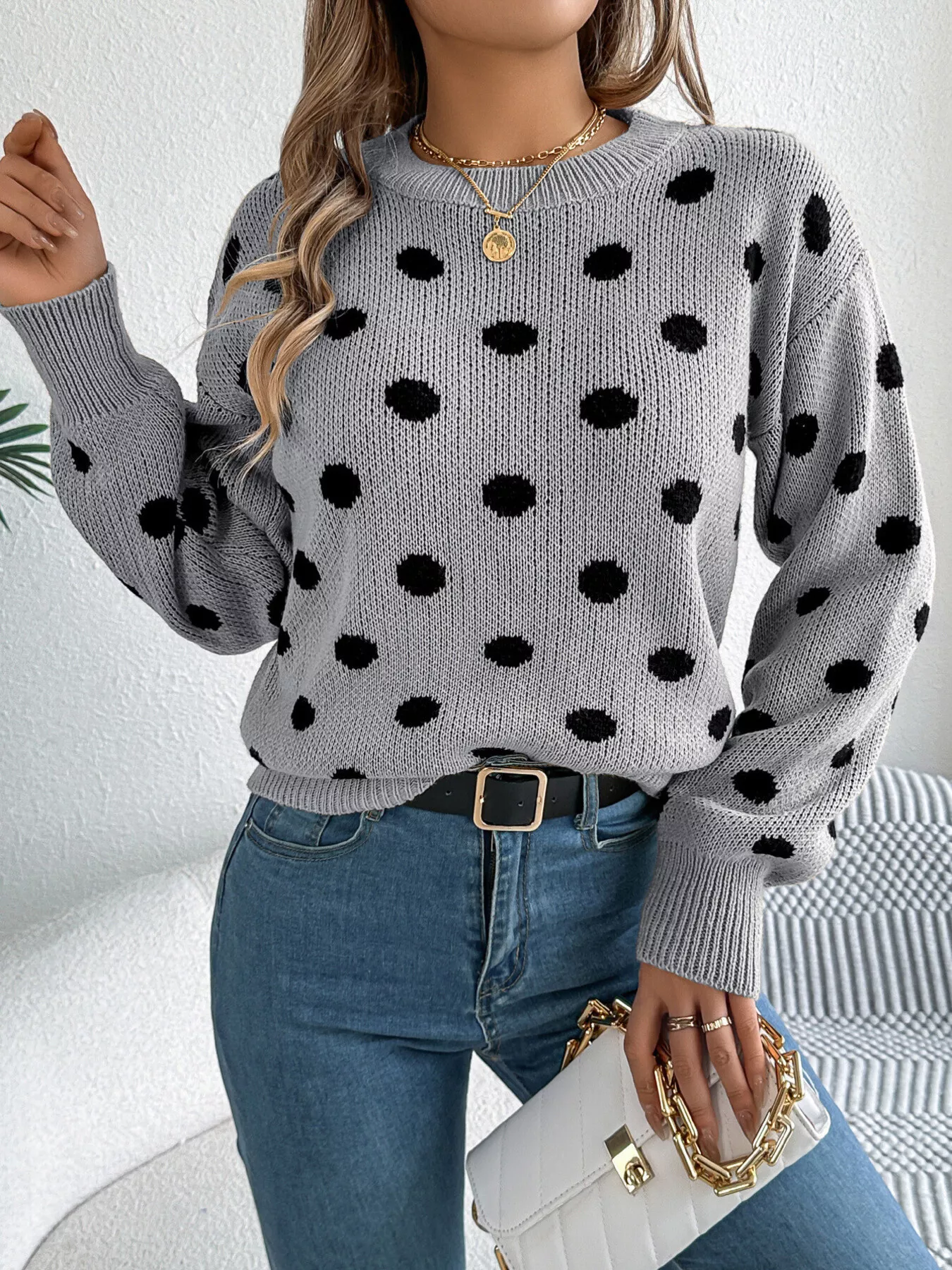 Polka Dot Round Neck Sweater - Image 18