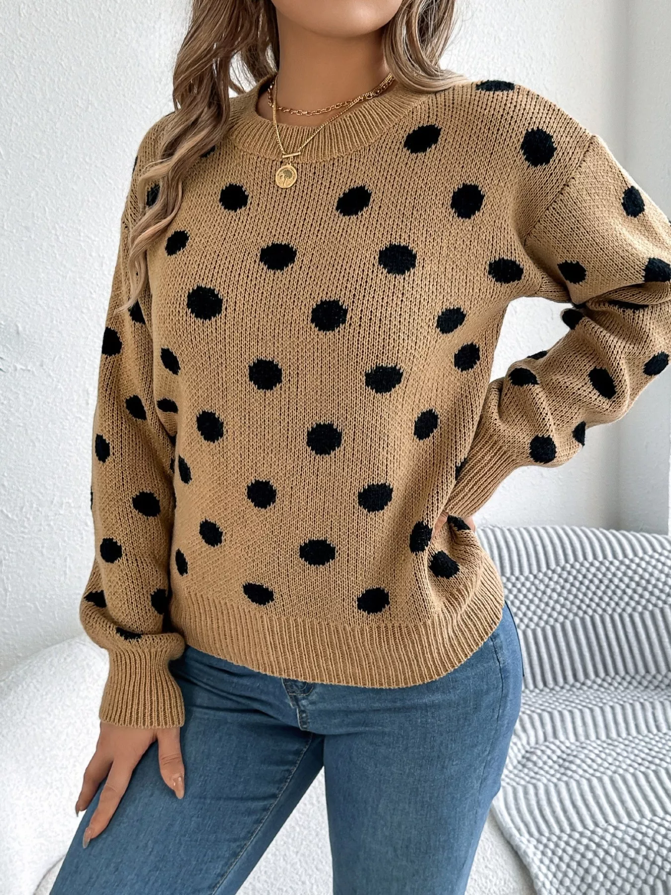 Polka Dot Round Neck Sweater - Image 2