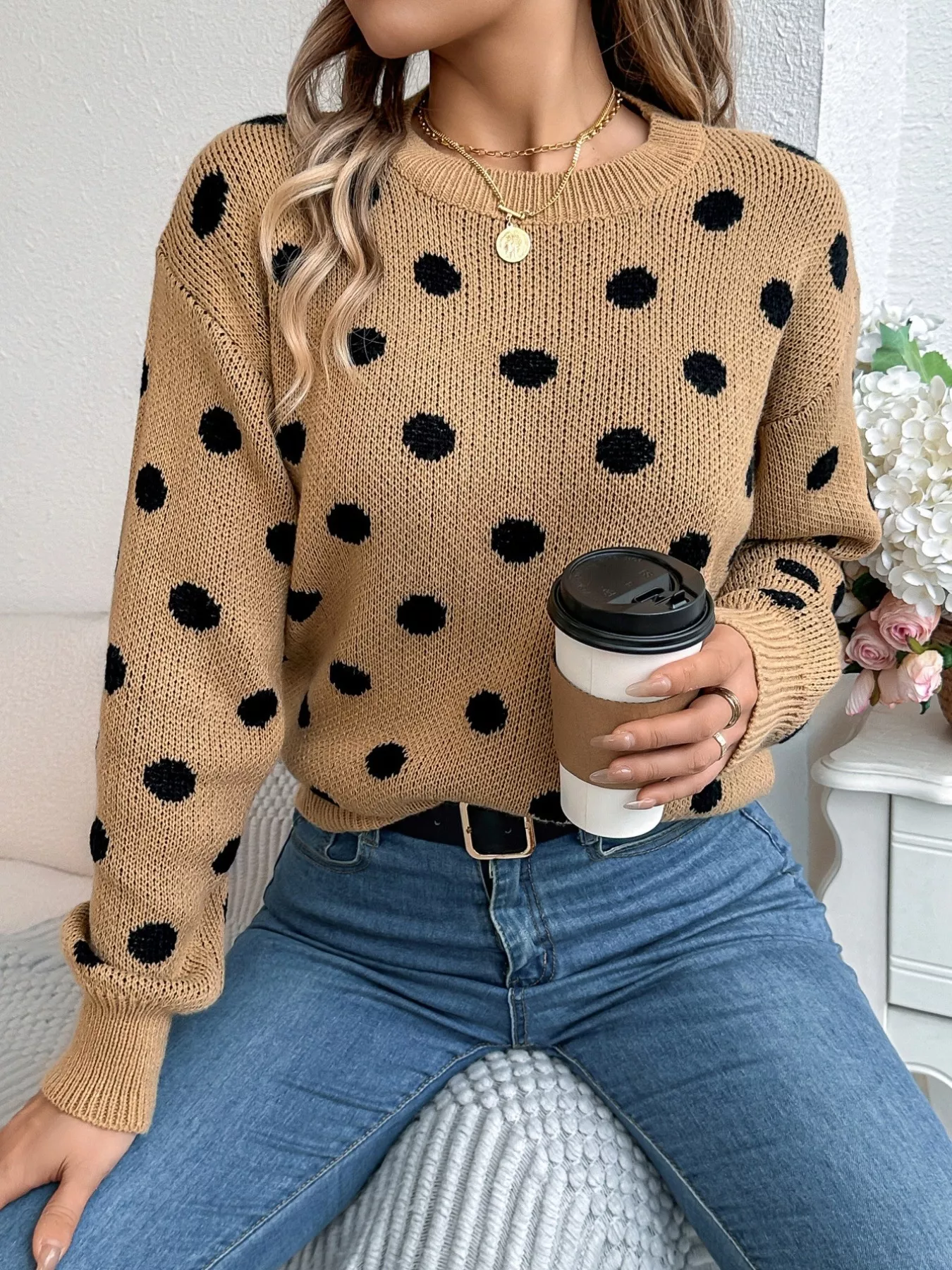 Polka Dot Round Neck Sweater - Image 4