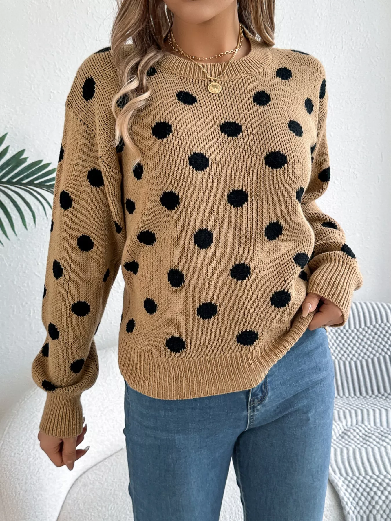 Polka Dot Round Neck Sweater - Image 5