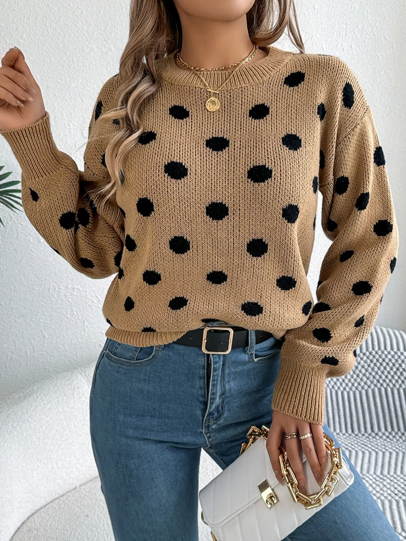 Polka Dot Round Neck Sweater - Image 6