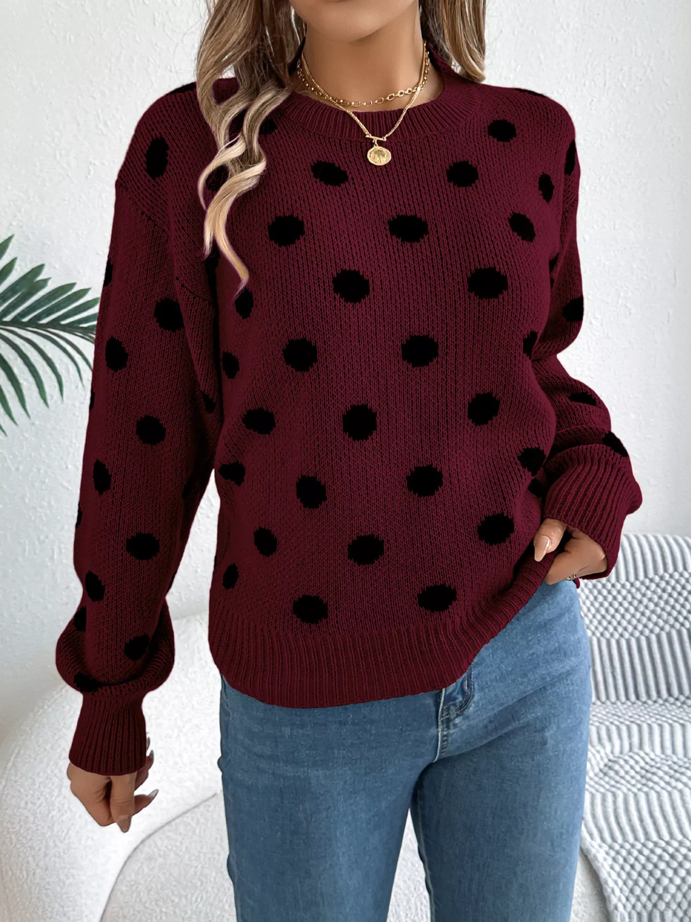 Polka Dot Round Neck Sweater - Image 7