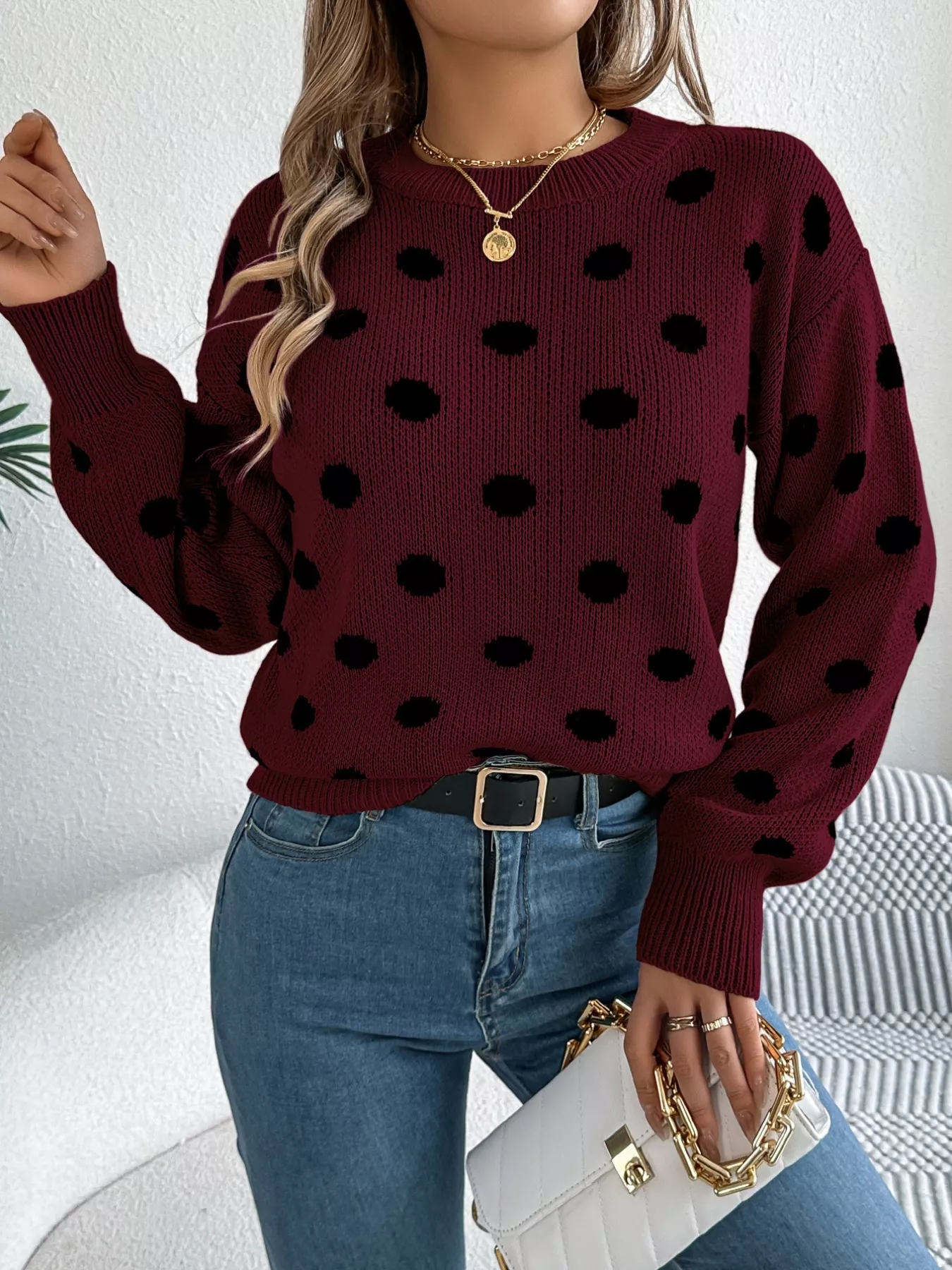 Polka Dot Round Neck Sweater - Image 8