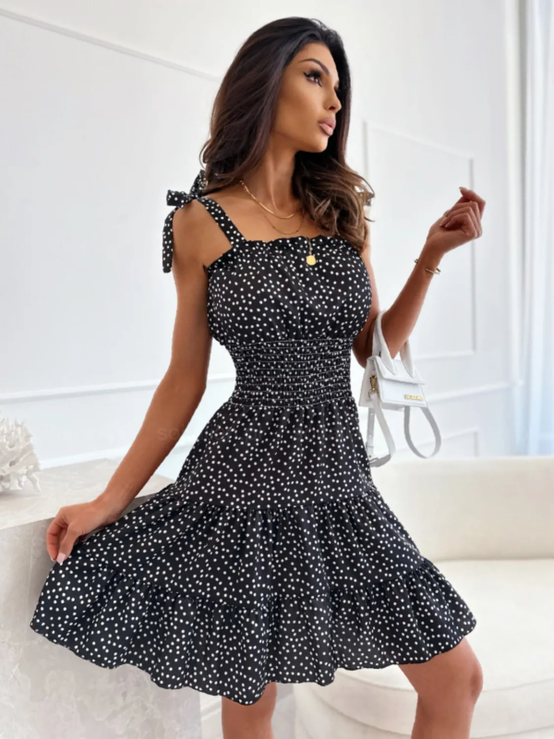 Polka Dot Square Neck Mini Cami Dress - Image 6