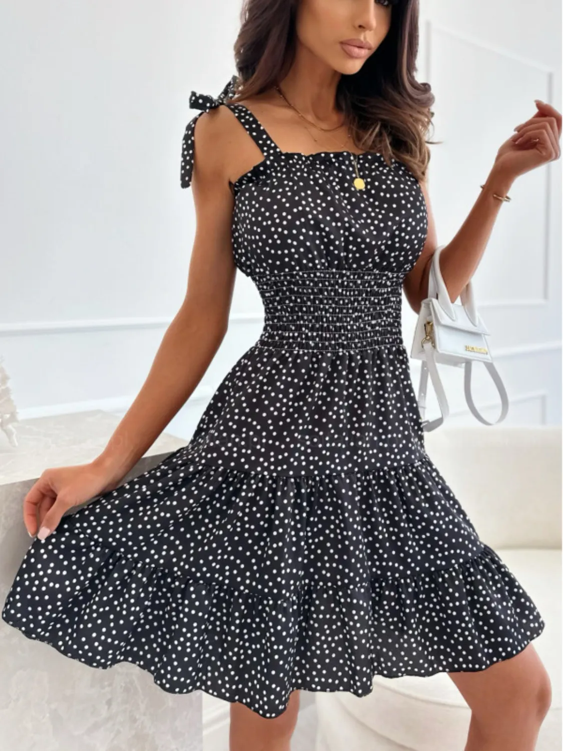 Polka Dot Square Neck Mini Cami Dress - Image 7