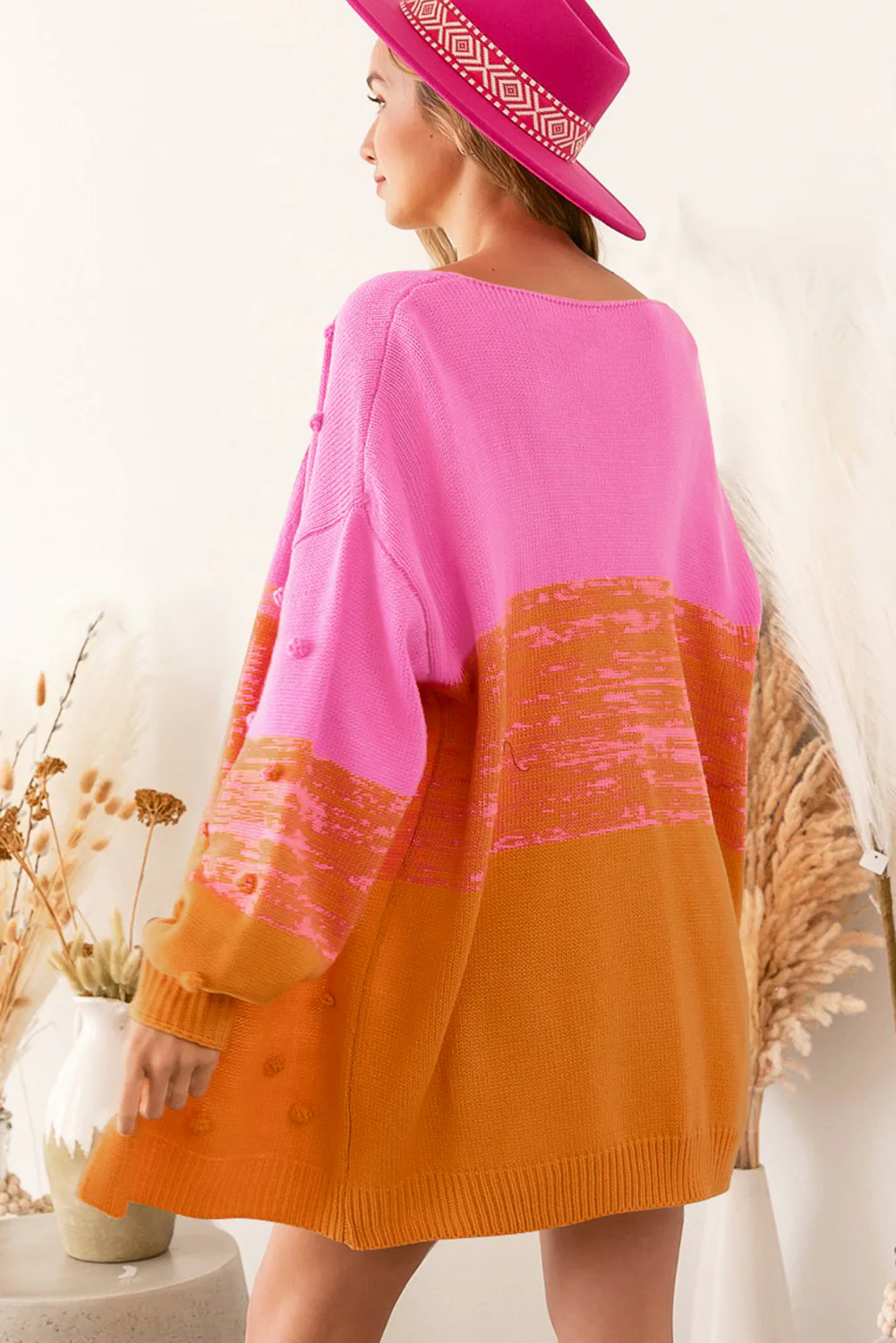 Pompom Color Block Open Front Cardigan - Image 10