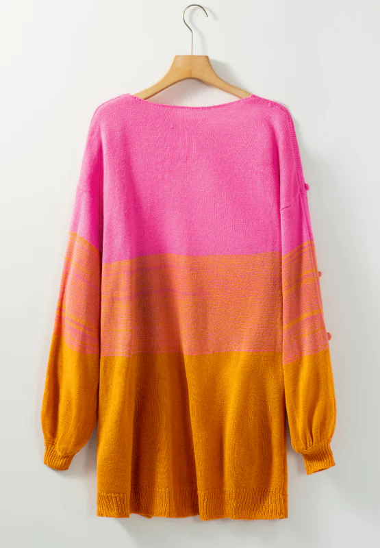Pompom Color Block Open Front Cardigan - Image 11