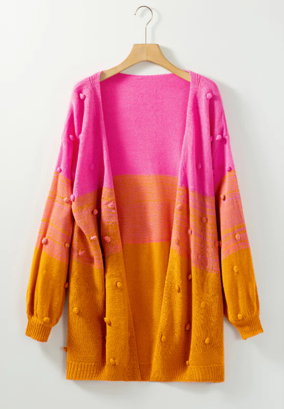 Pompom Color Block Open Front Cardigan - Image 12