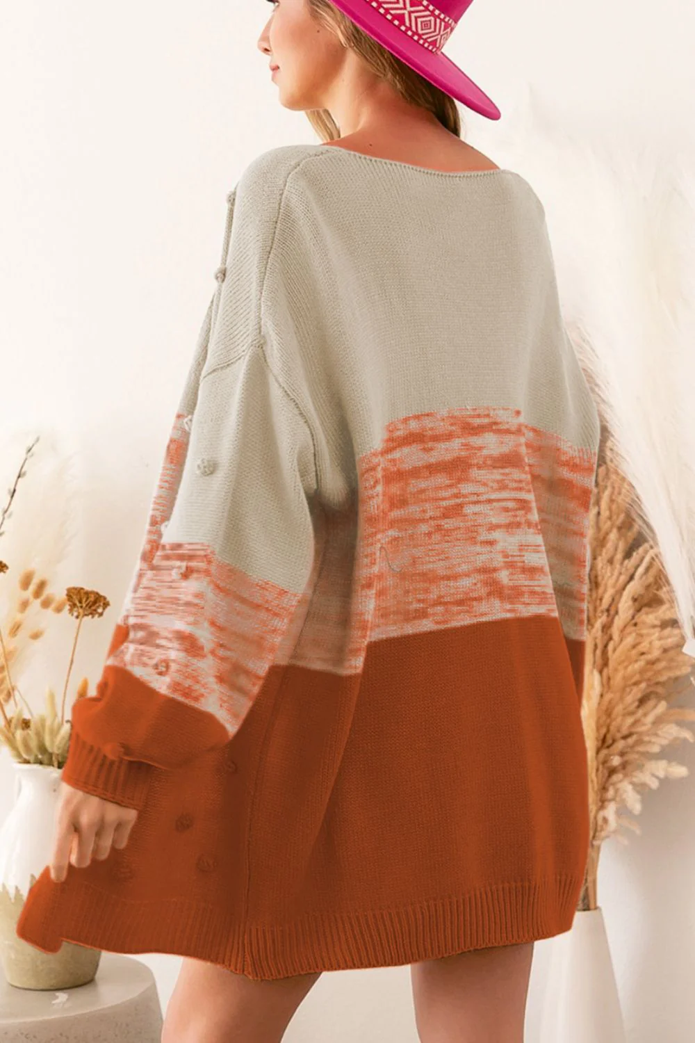 Pompom Color Block Open Front Cardigan - Image 6