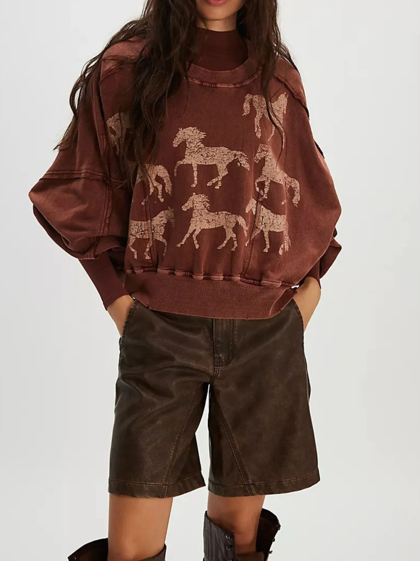Print Round Neck Oversized Sweatshirt