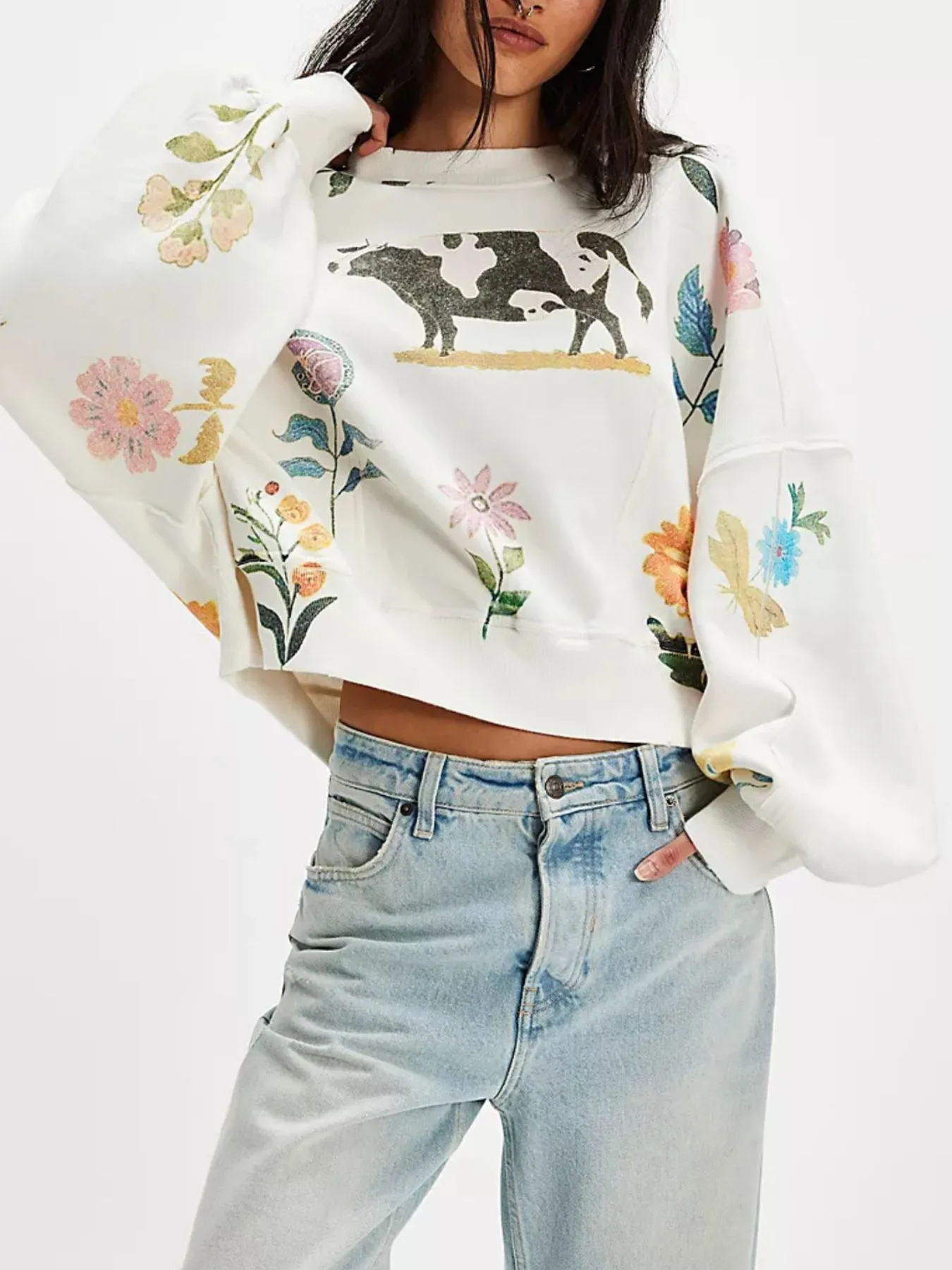 Print Round Neck Oversized Sweatshirt - Image 10