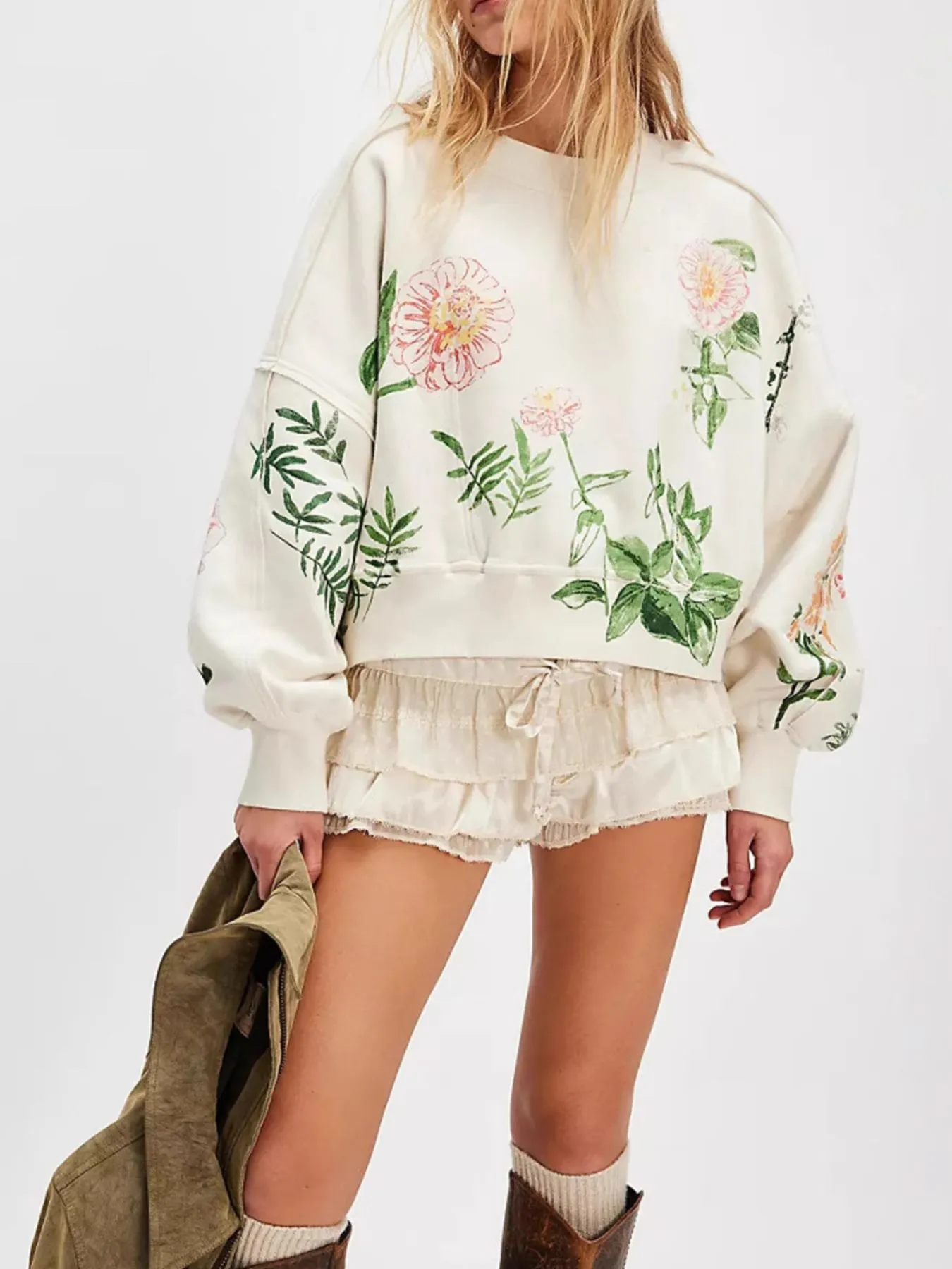 Print Round Neck Oversized Sweatshirt - Image 4