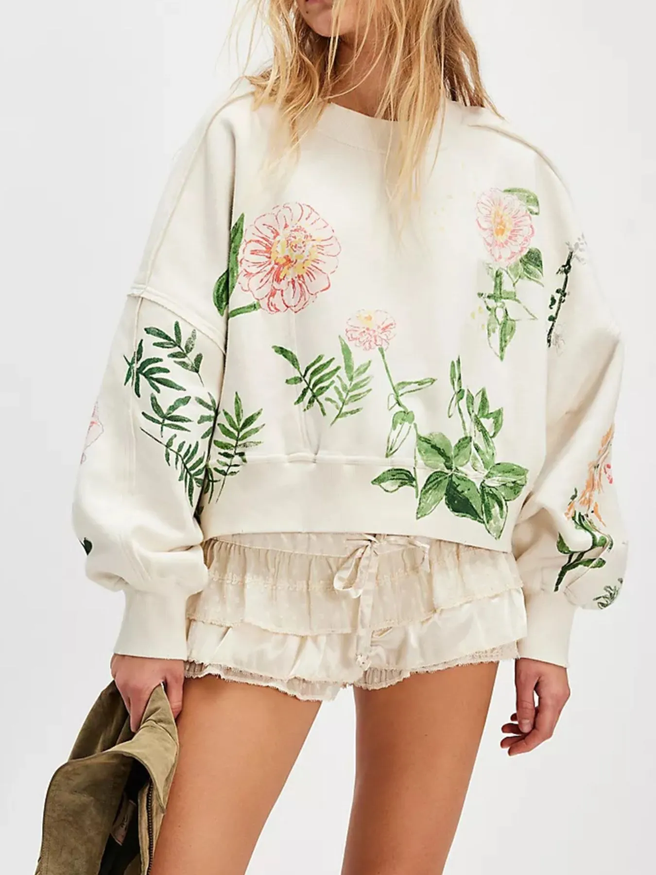 Print Round Neck Oversized Sweatshirt - Image 5