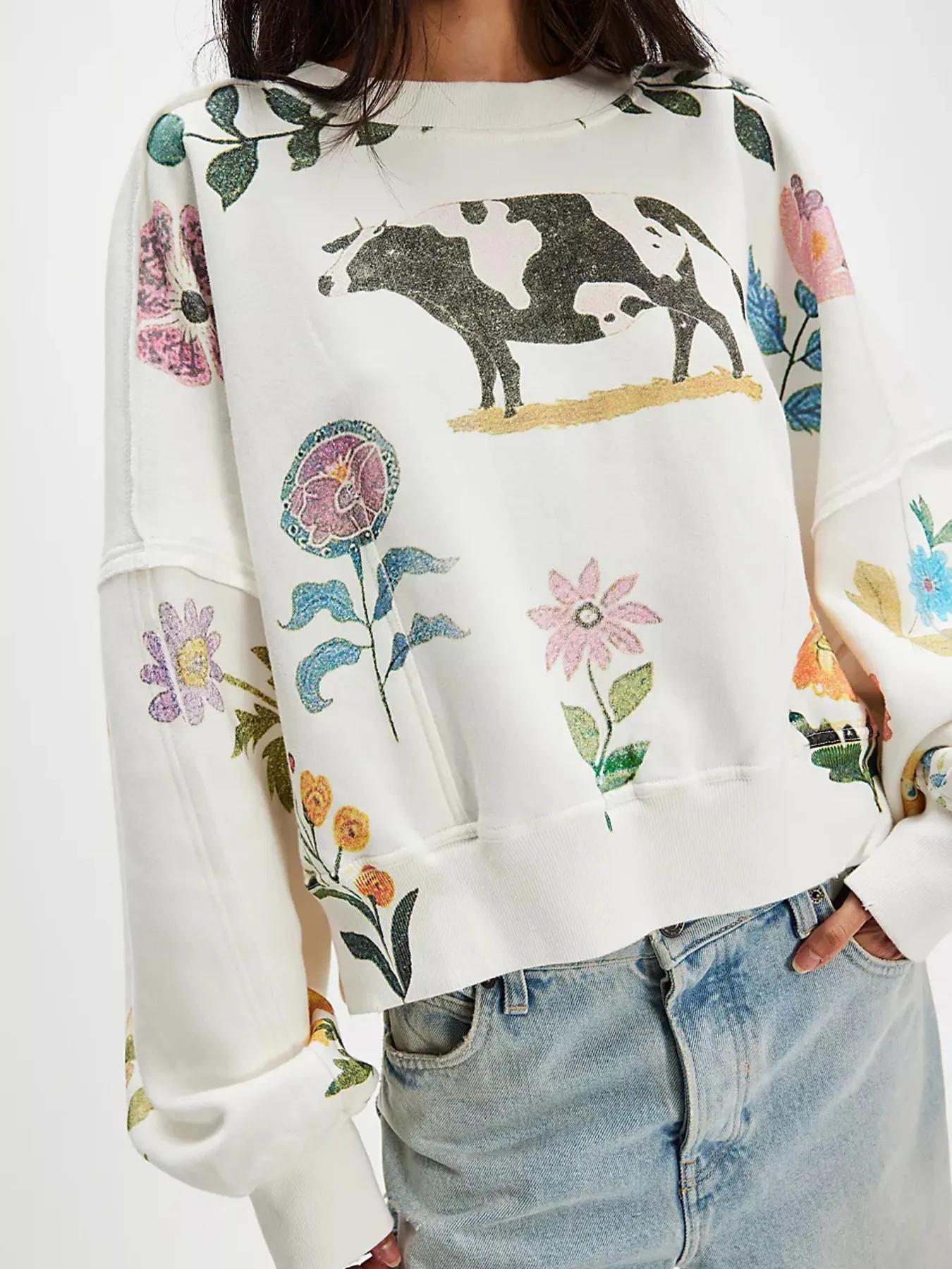 Print Round Neck Oversized Sweatshirt - Image 8