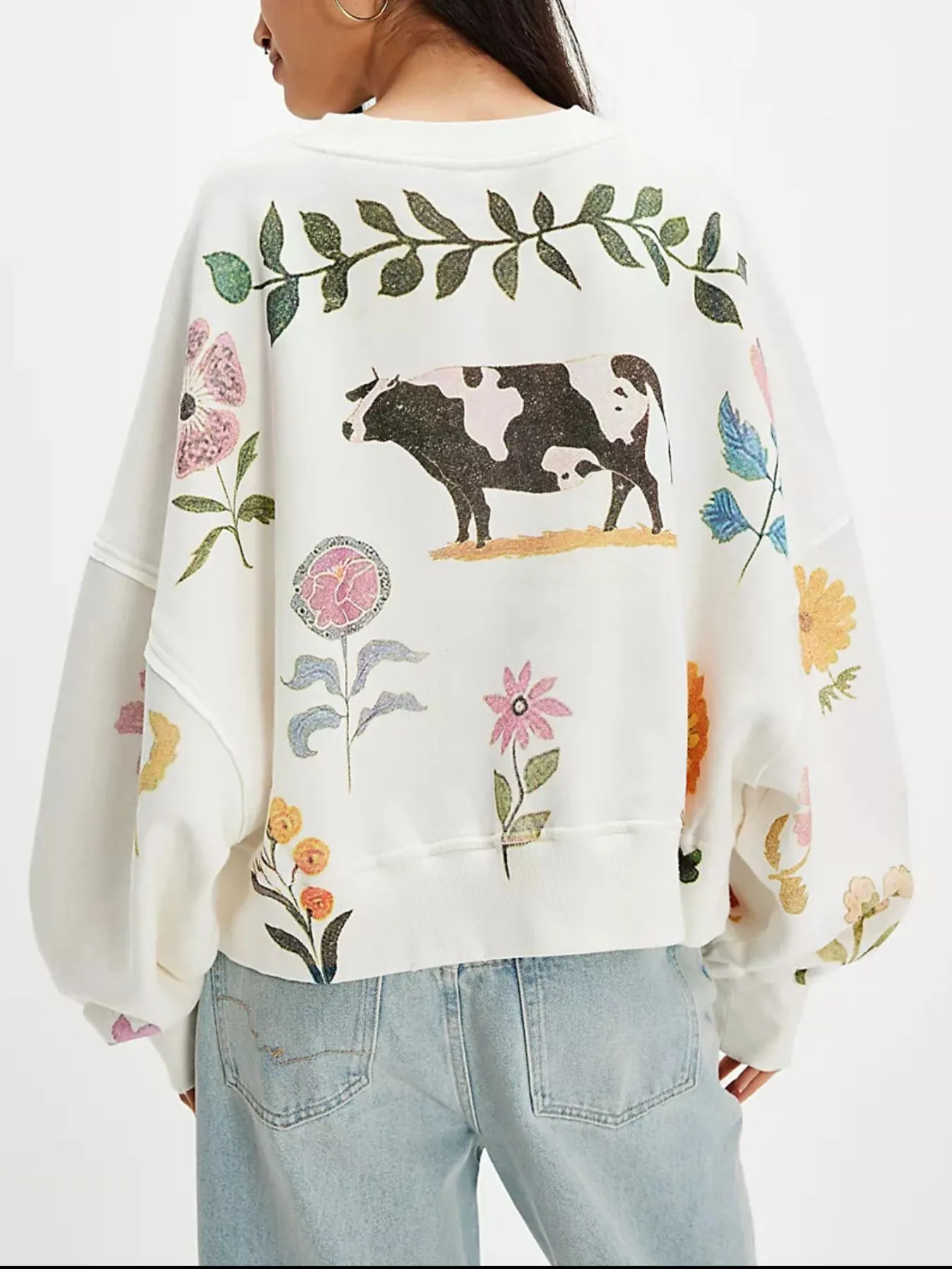 Print Round Neck Oversized Sweatshirt - Image 9