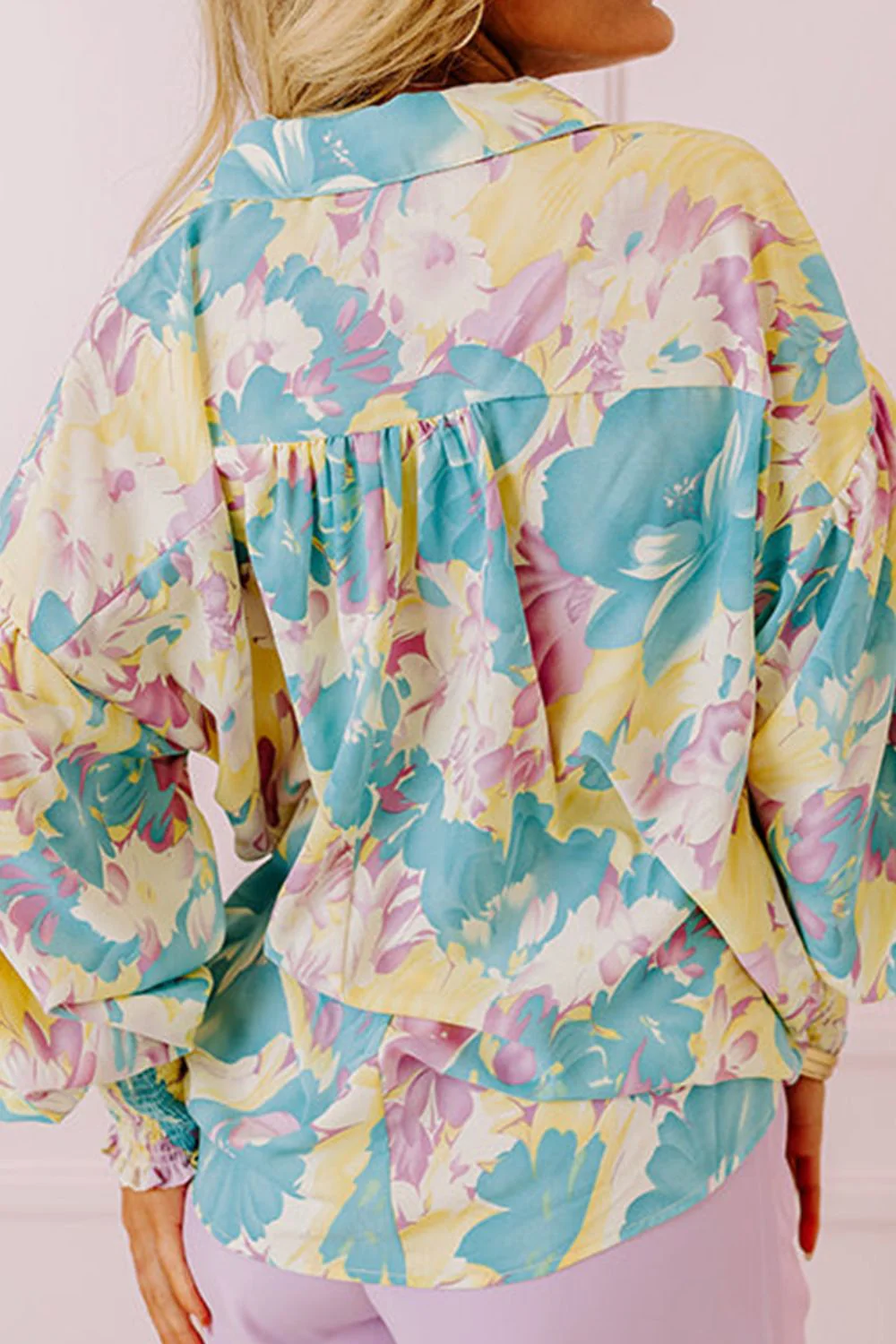 Printed Button Down Lantern Sleeve Shirt - Image 2