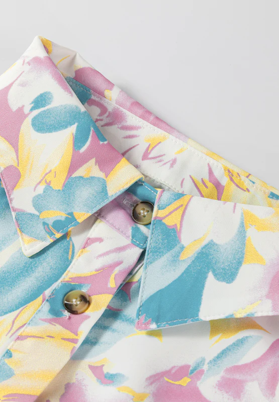 Printed Button Down Lantern Sleeve Shirt - Image 6