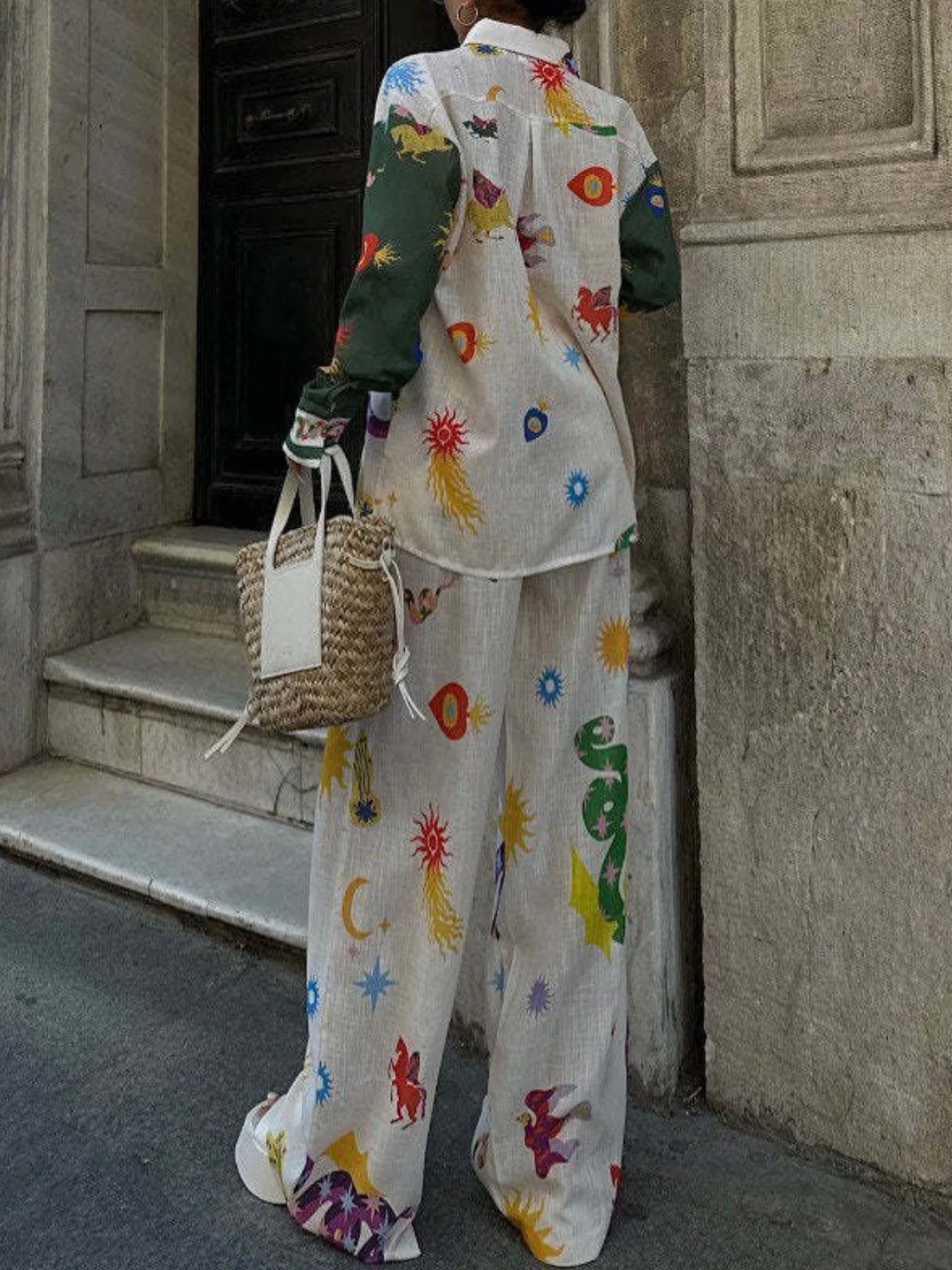 Printed Button Down Shirt and Pants Set - Image 7