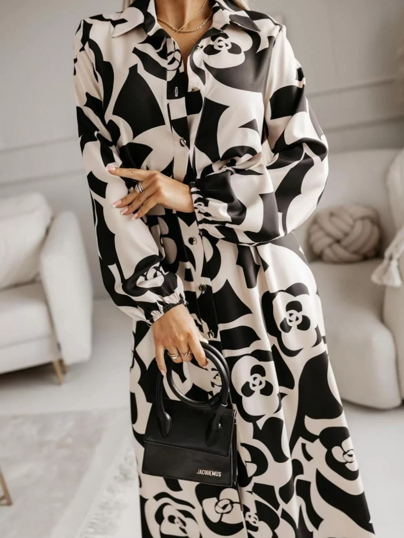 Printed Button Front Maxi Shirt Dress - Image 11