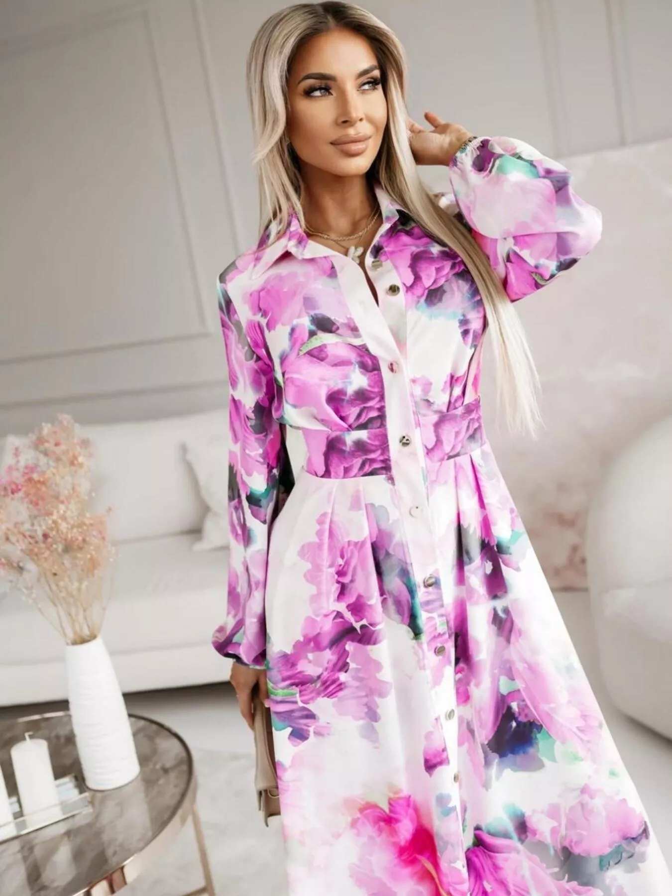 Printed Button Front Maxi Shirt Dress - Image 23