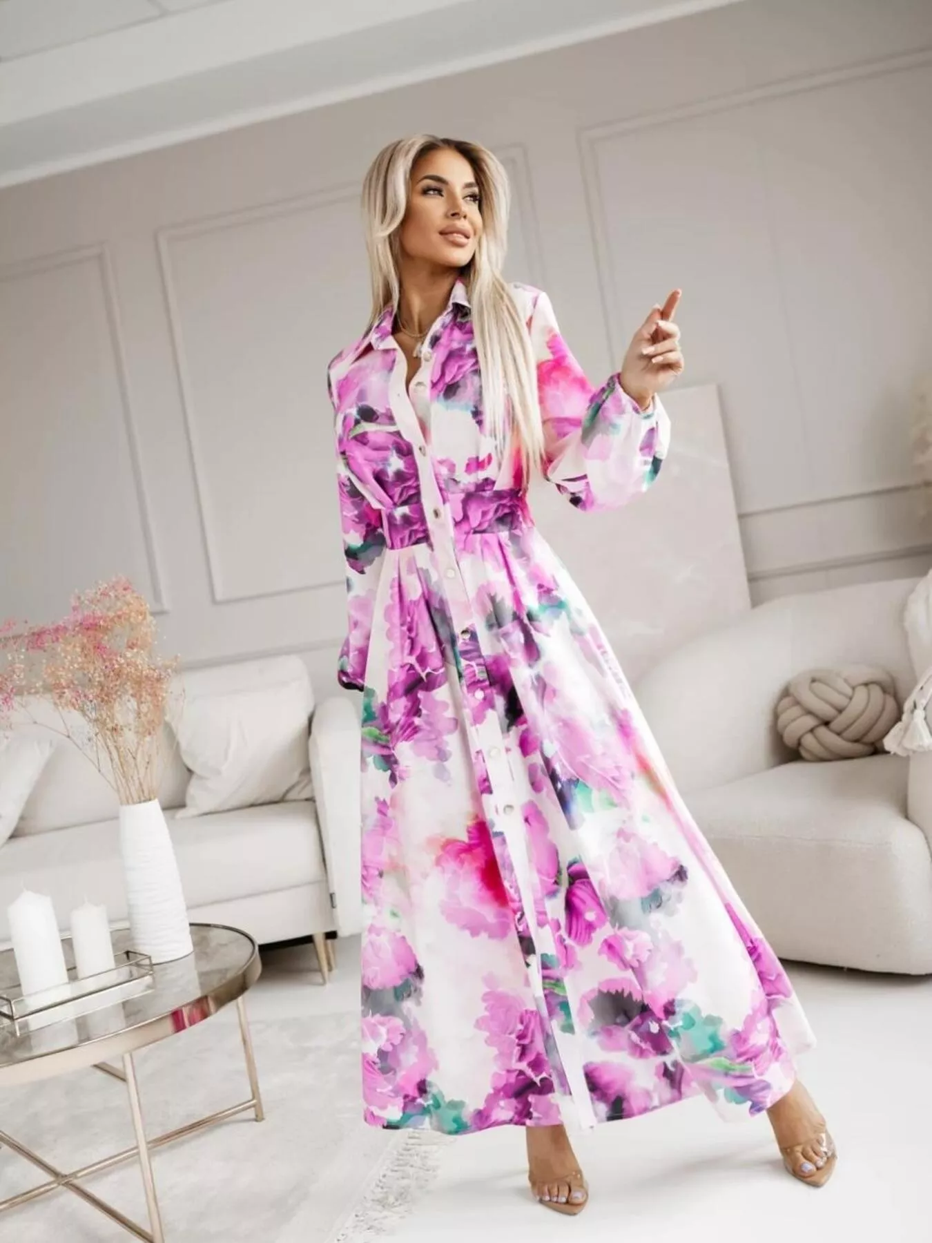 Printed Button Front Maxi Shirt Dress - Image 25