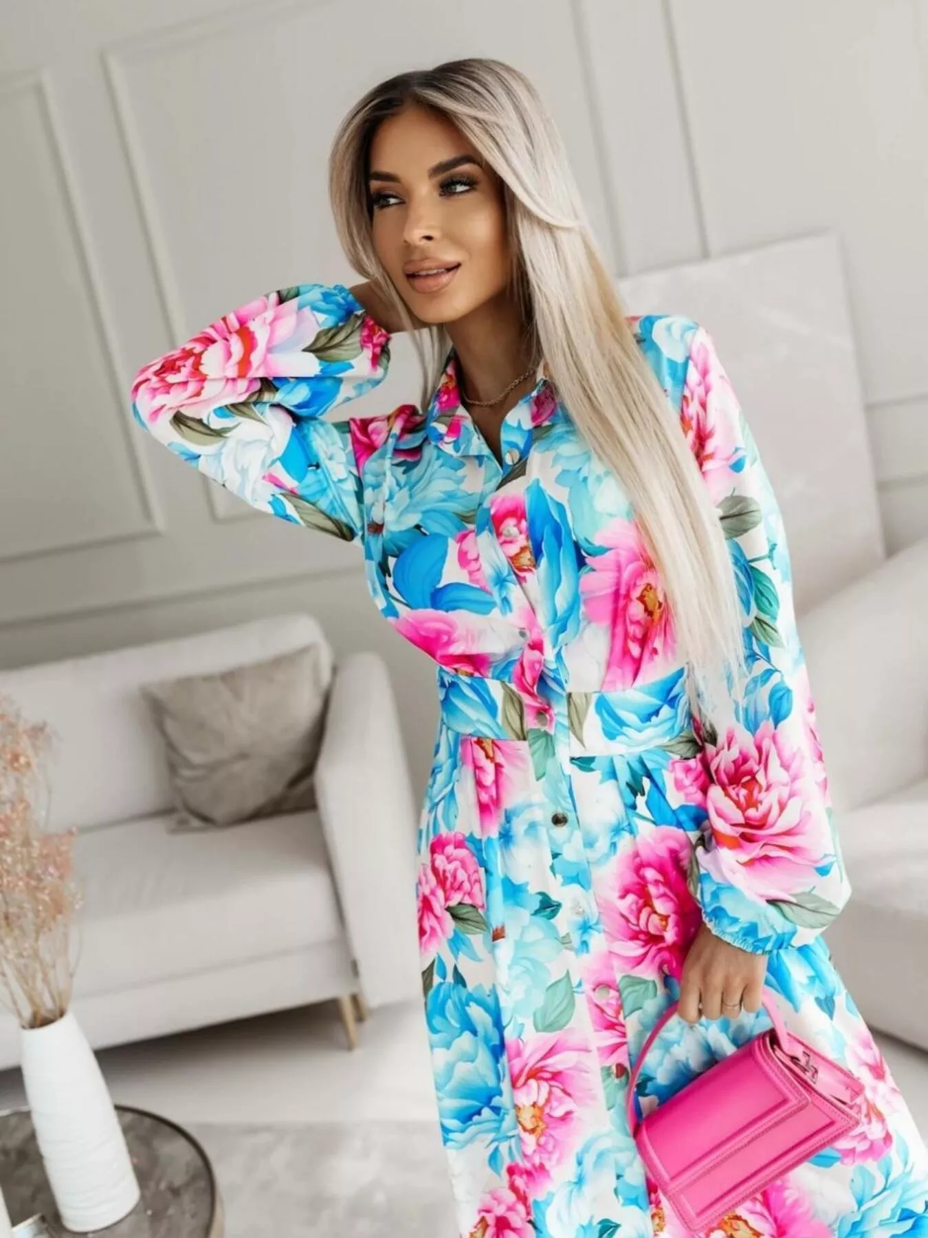 Printed Button Front Maxi Shirt Dress - Image 3