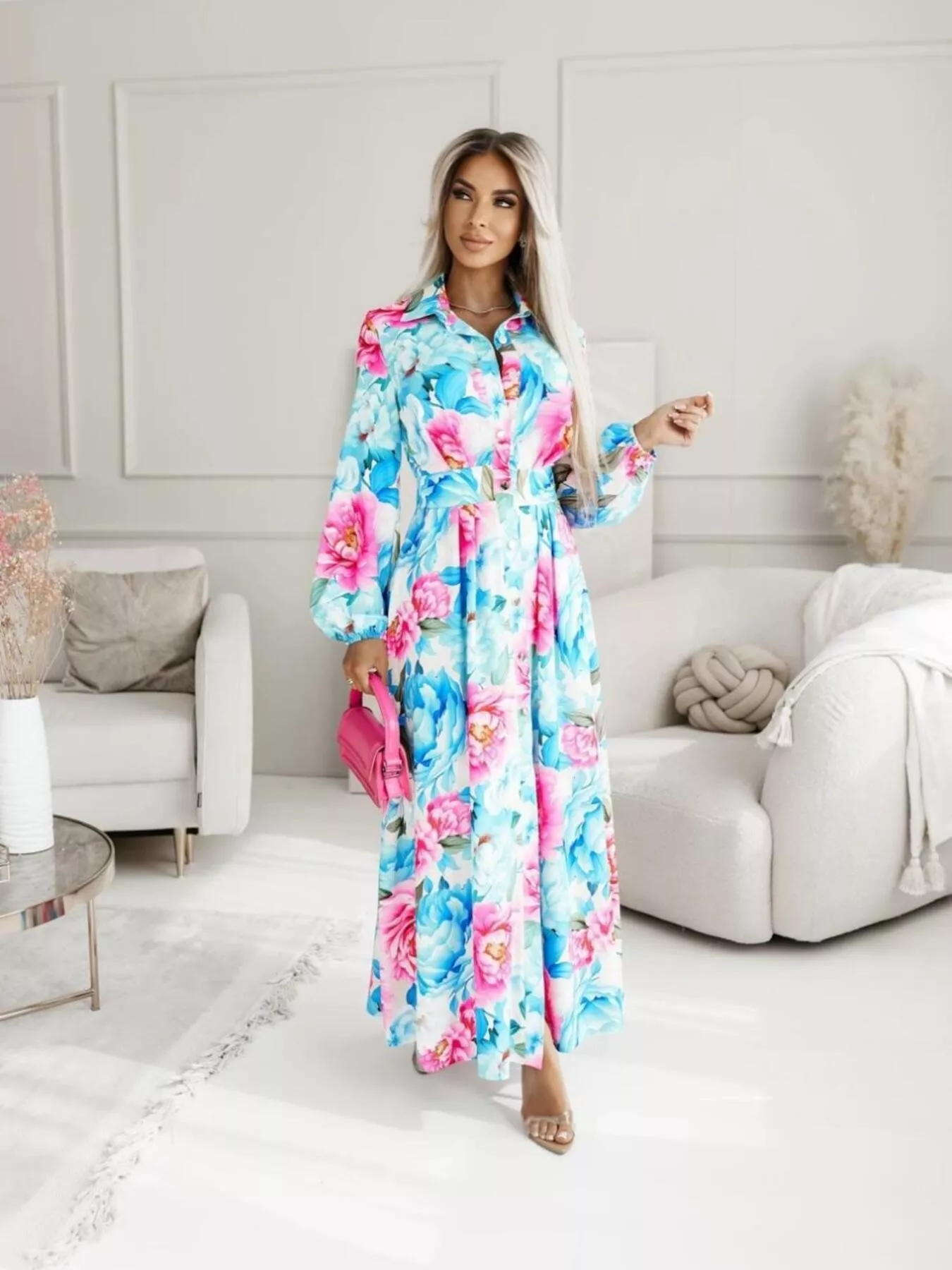 Printed Button Front Maxi Shirt Dress - Image 5