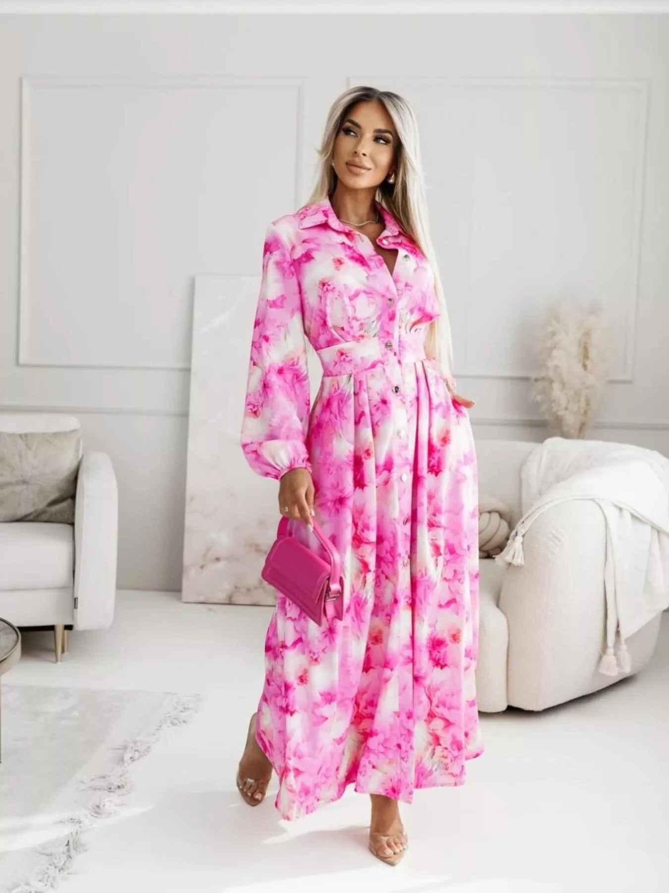 Printed Button Front Maxi Shirt Dress - Image 9