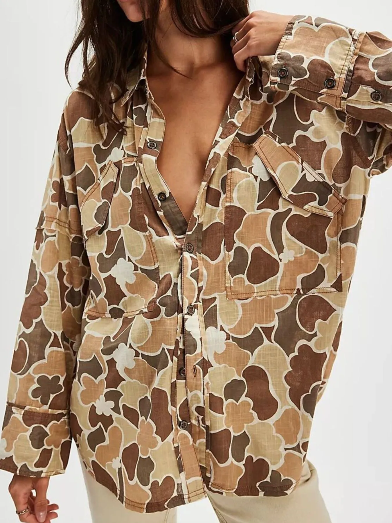 Printed Button-Up Long Sleeve Shirt