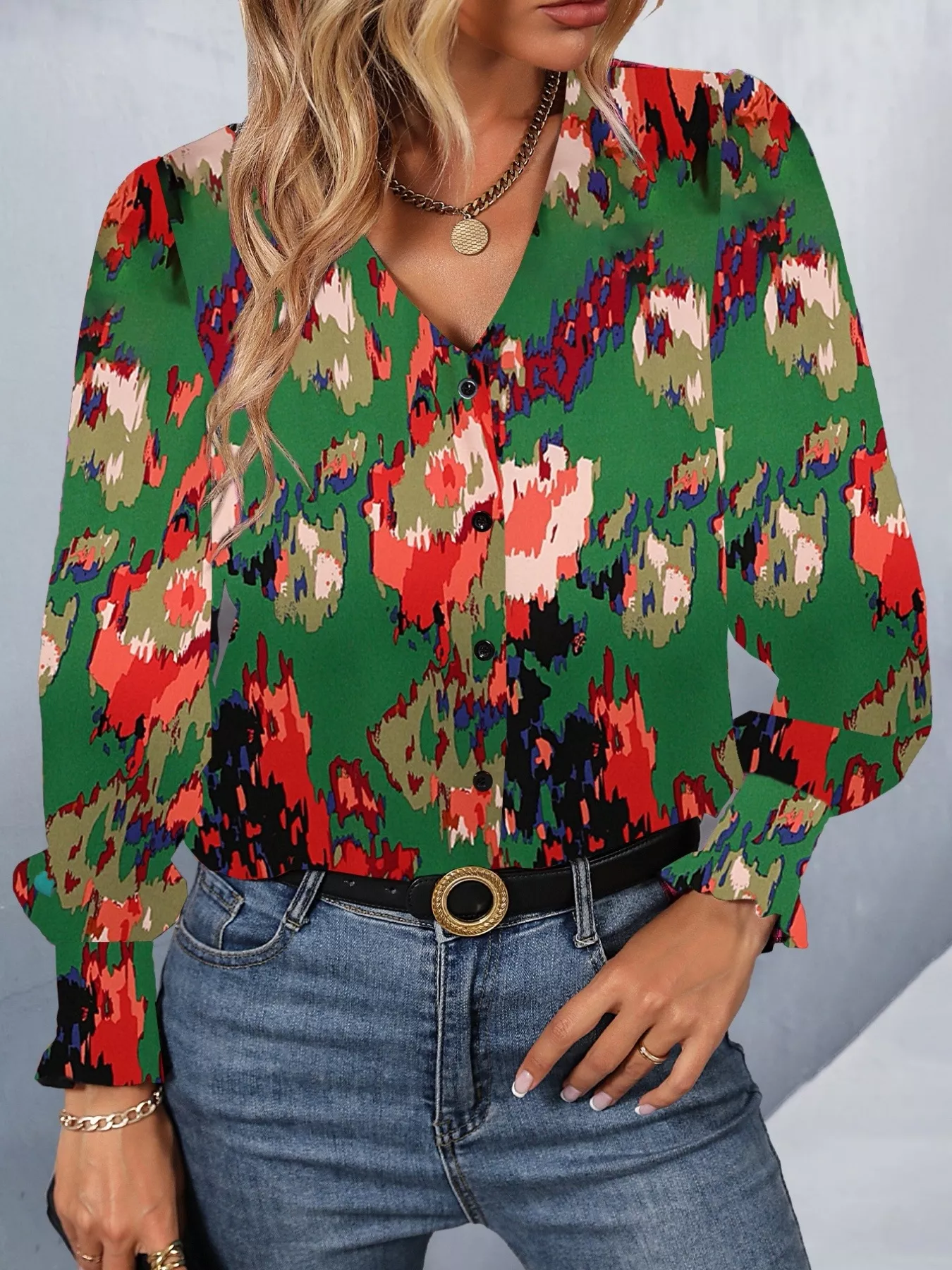 Printed Button Up Long Sleeve Shirt - Image 10